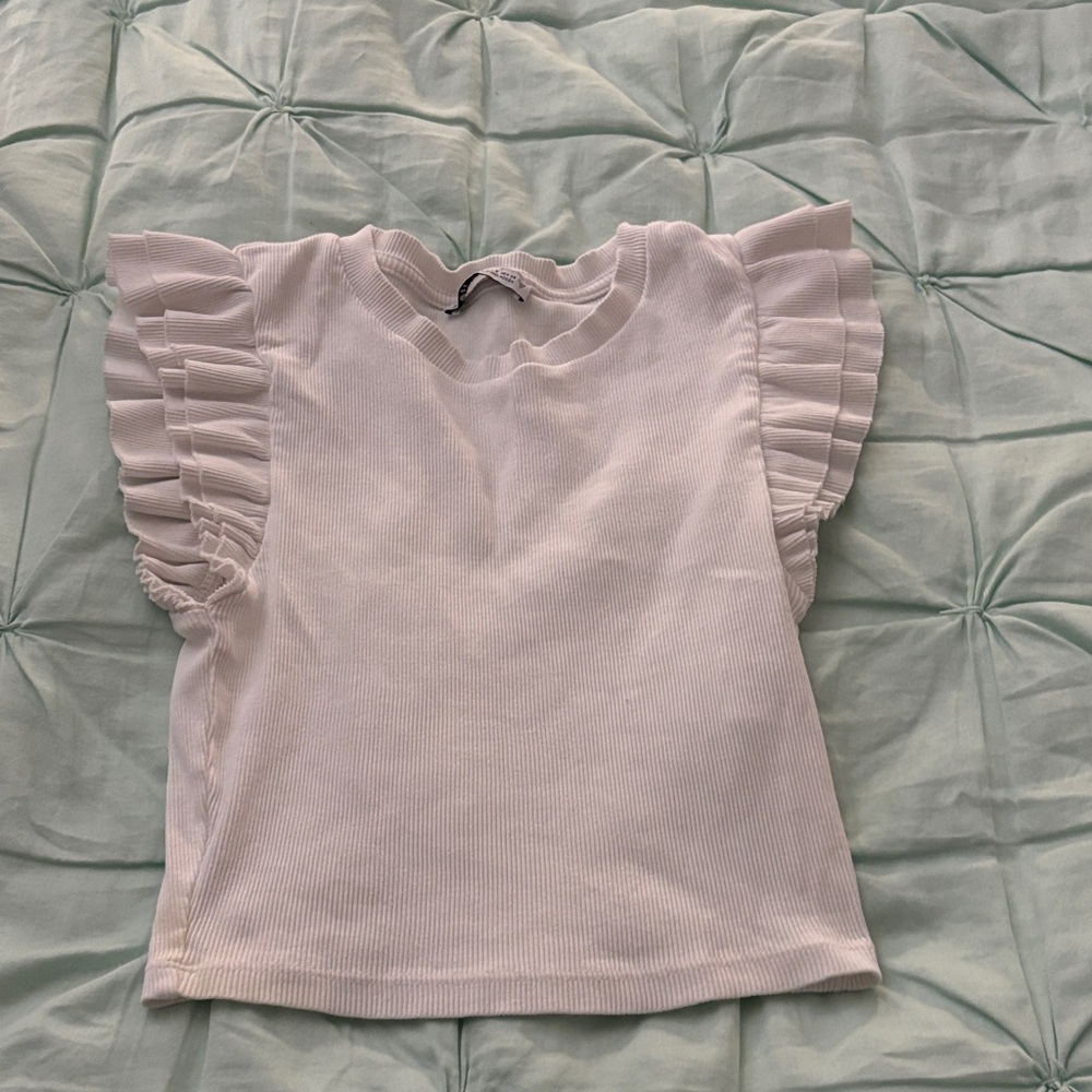 Zara Kids White Ruffle Sleeve Tee